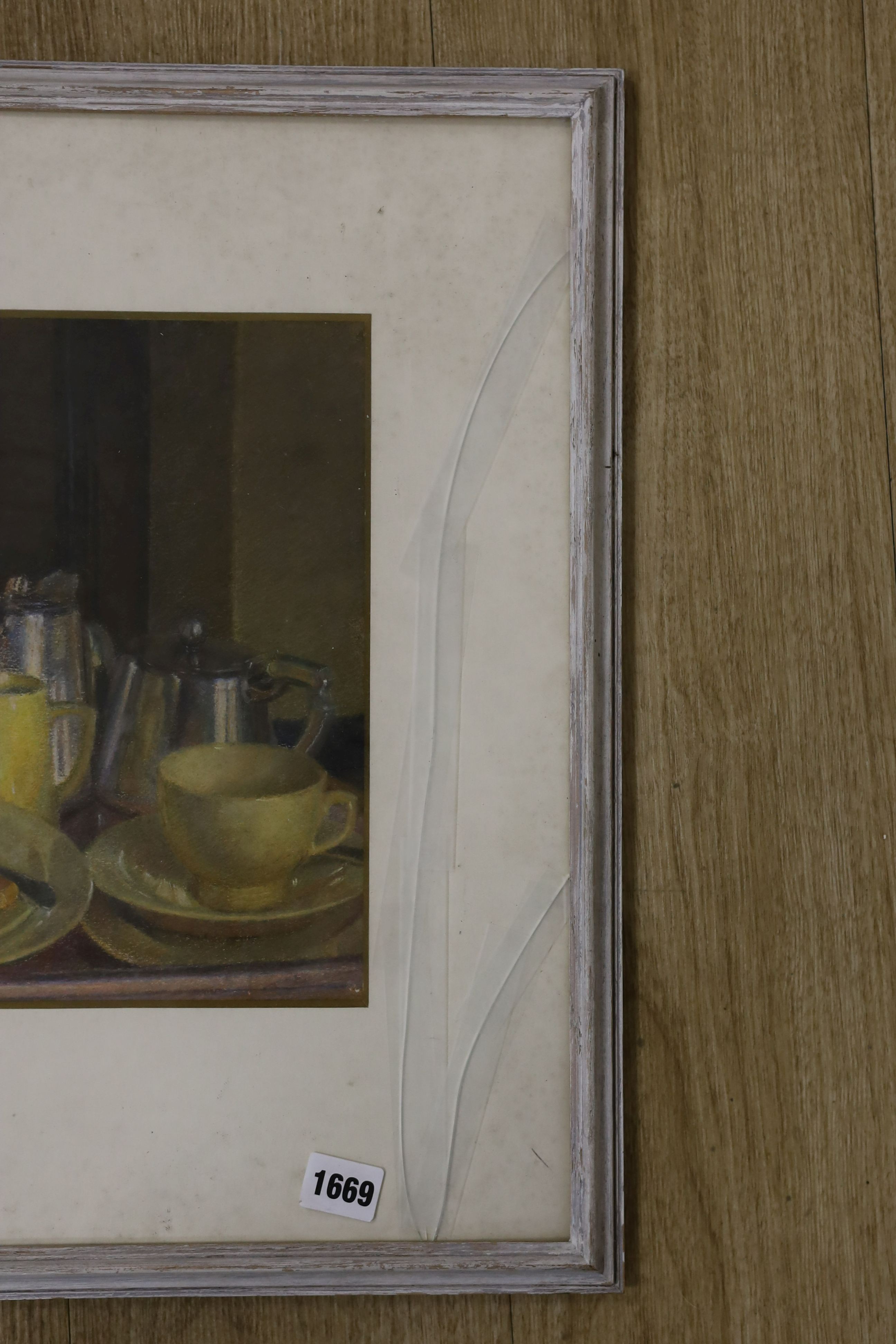 Hilda Carline (1889-1950), pastel, Breakfast table still life, 28 x 38cm